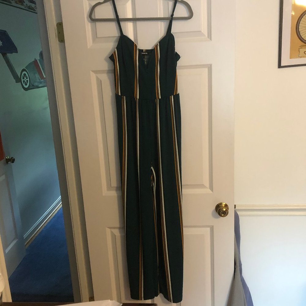 Express green striped jumpsuit size S